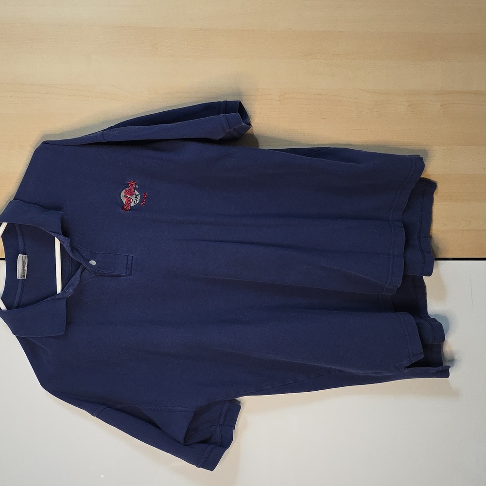 Hard Rock Cafe Rome Button Up Knit Polo Shirt XLarge Men Vtg 90s Navy
